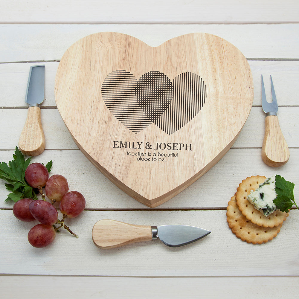 Engraved Heart Venn Diagram Heart Cheese Board - treat-republic