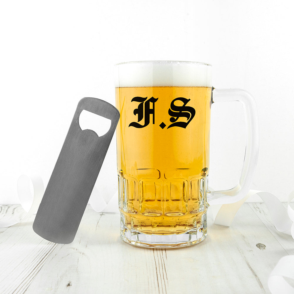 Medieval Text Monogram Beer Glass Tankard - treat-republic