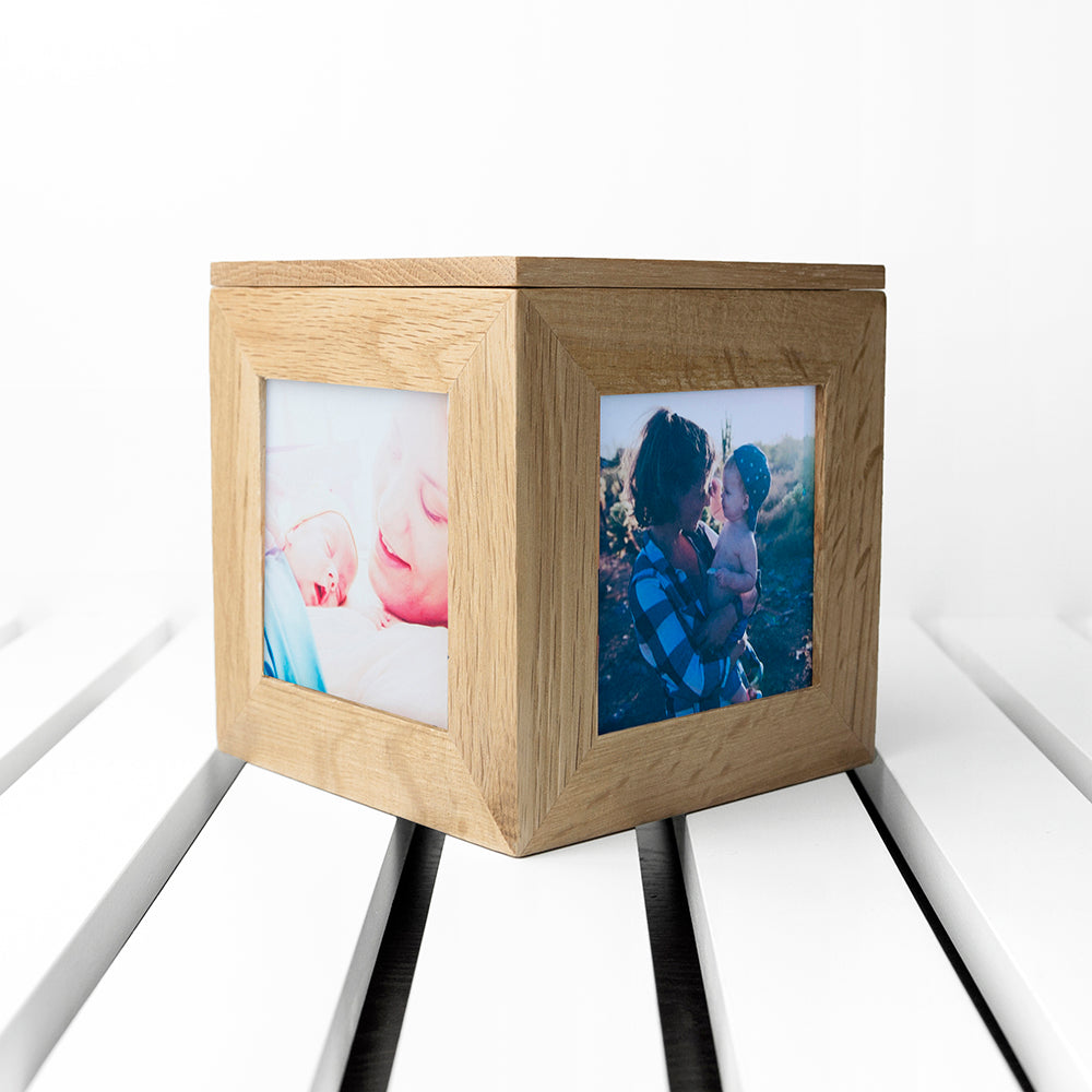Personalised Wreath Mother's Day Oak Photo Cube - treat-republic