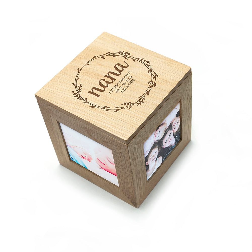 Personalised Wreath Mother's Day Oak Photo Cube - treat-republic