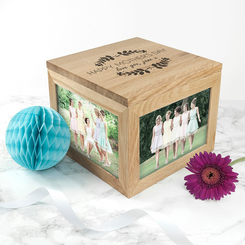 Personalised Happy Mother's Day Large Oak Photo Cube - treat-republic