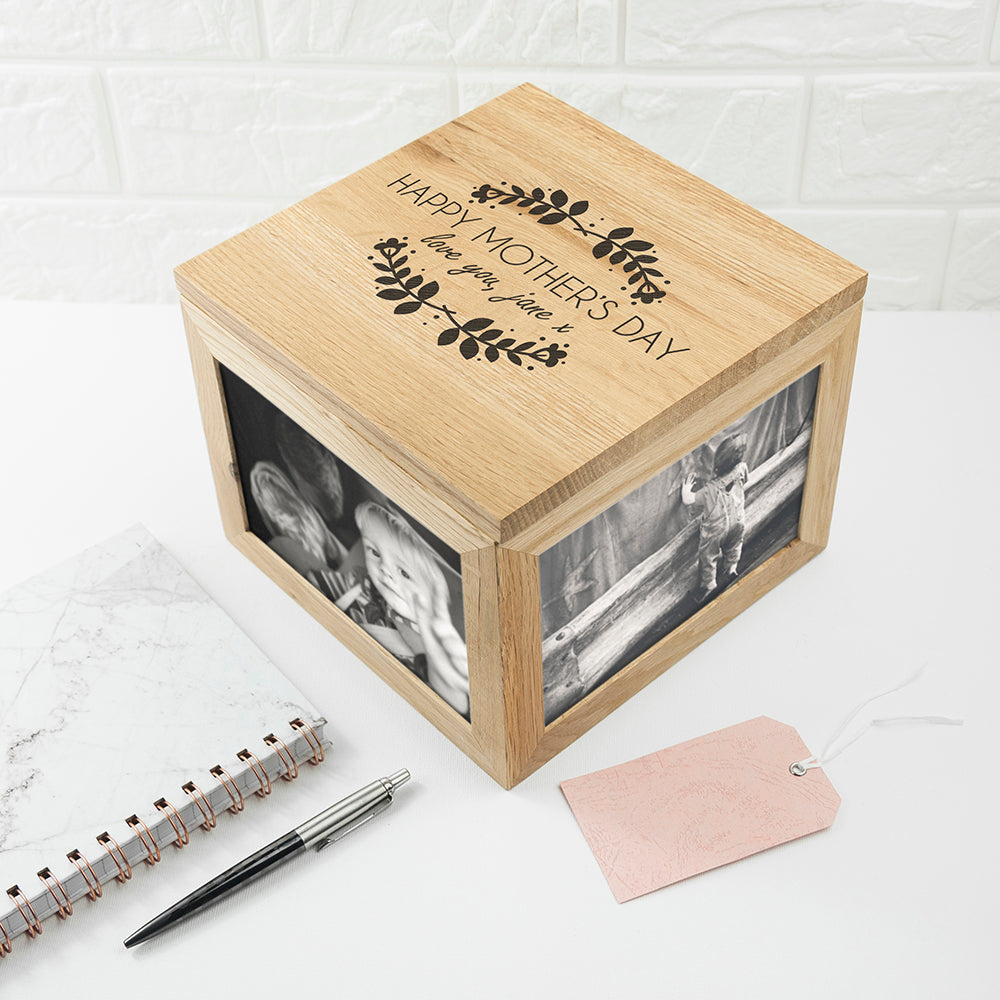 Personalised Happy Mother's Day Large Oak Photo Cube - treat-republic