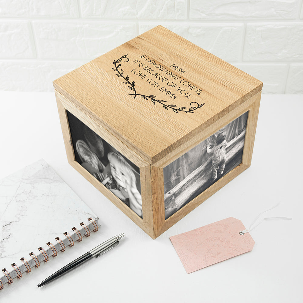 Personalised Mother's Love Large Oak Photo Cube - treat-republic