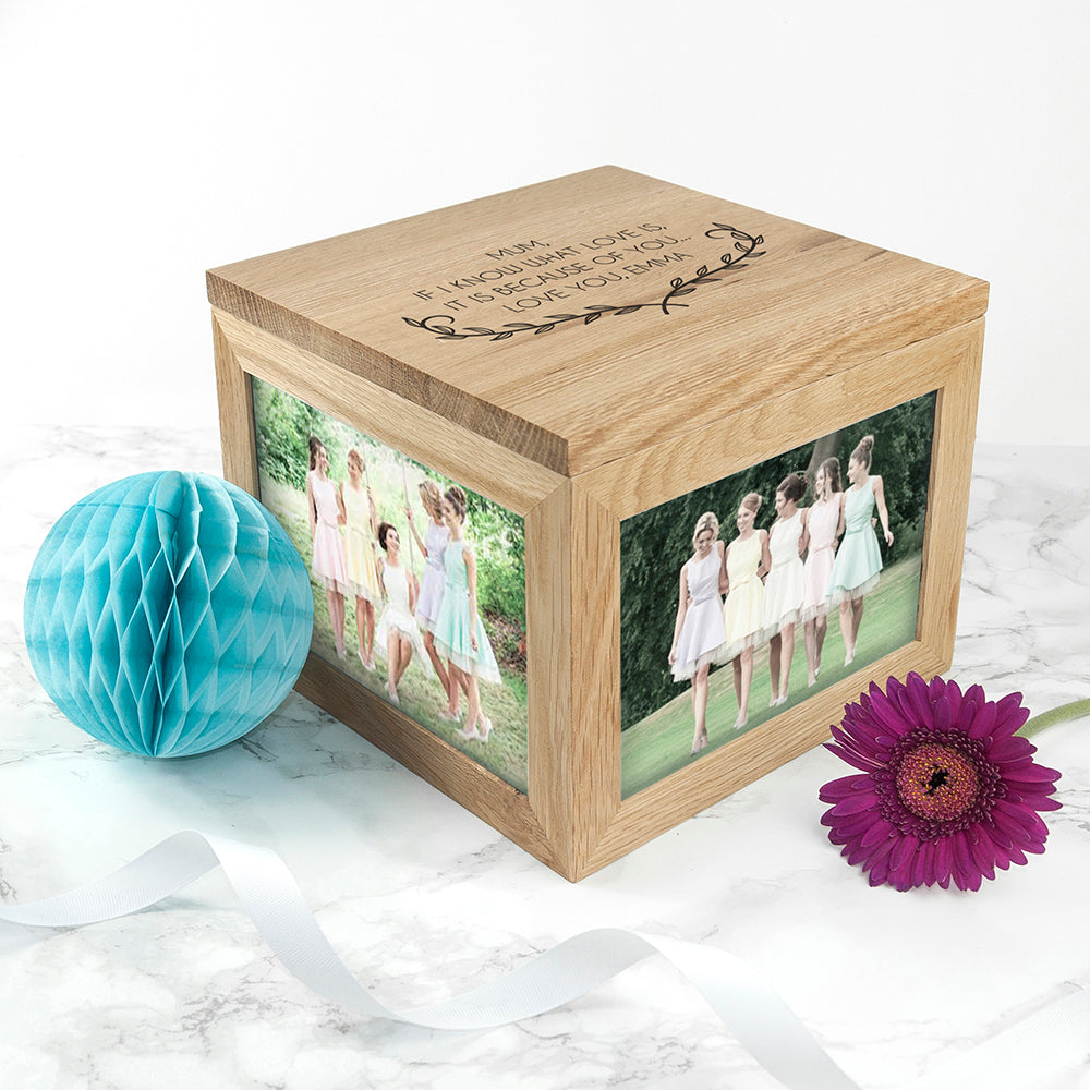 Personalised Mother's Love Large Oak Photo Cube - treat-republic