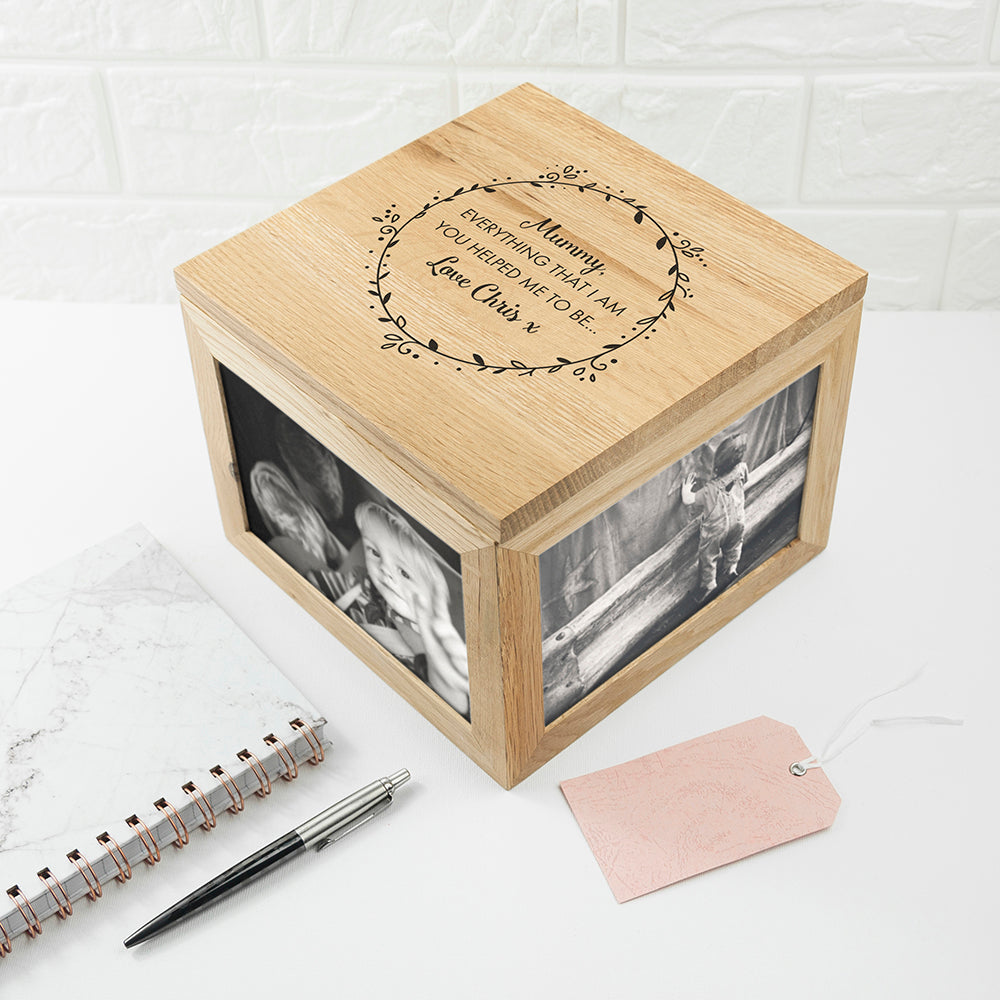 Personalised Thank You Mum Large Oak Photo Cube - treat-republic