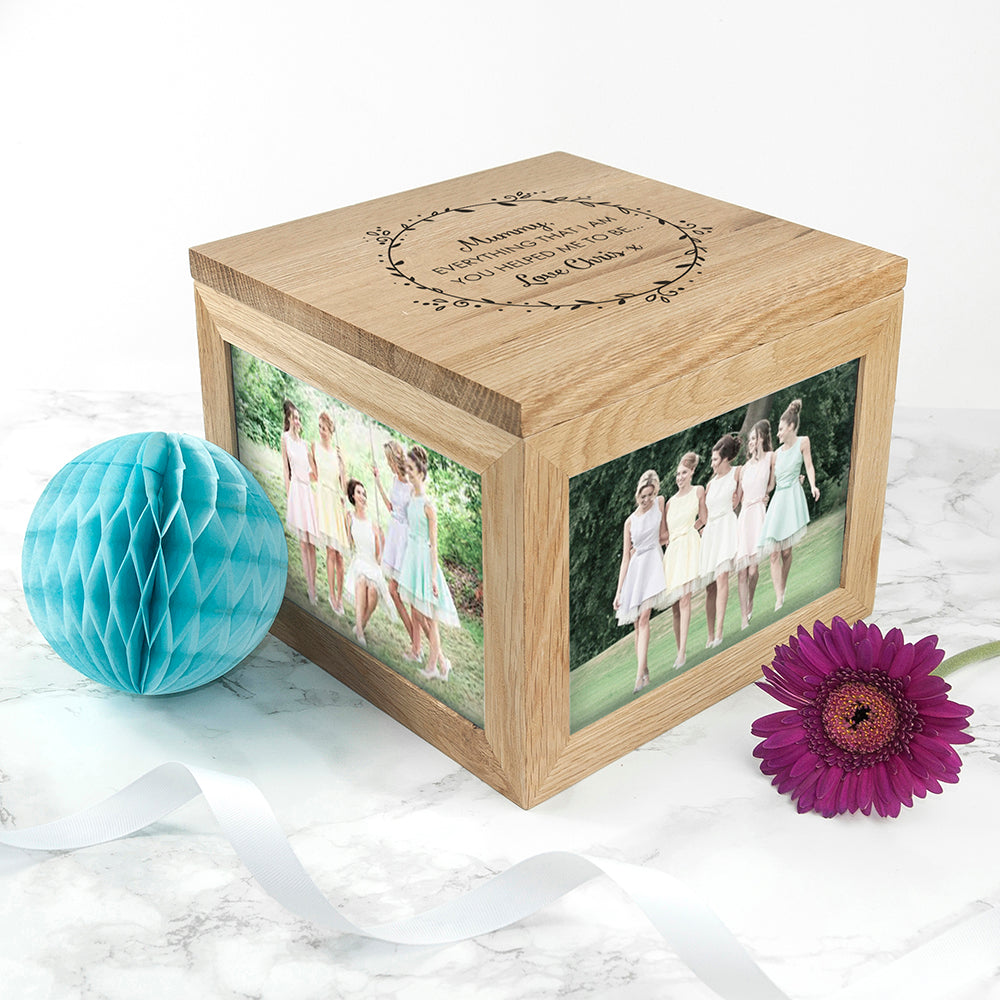 Personalised Thank You Mum Large Oak Photo Cube - treat-republic