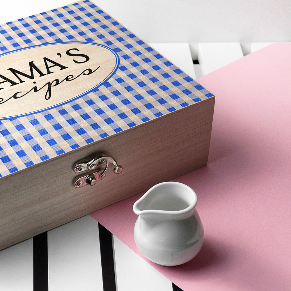 Personalised Gingham Blue Recipe Box - treat-republic