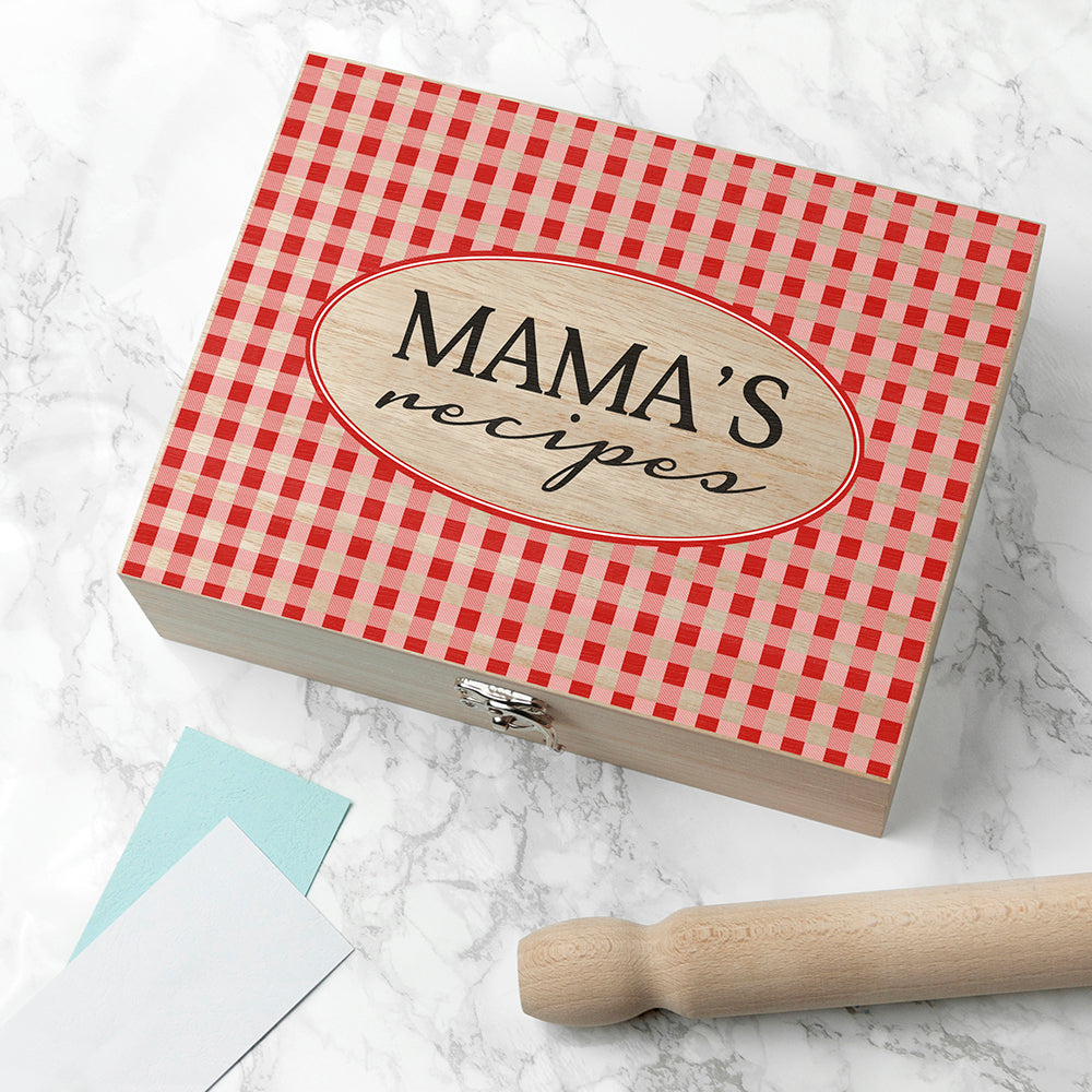 Personalised Gingham Red Recipe Box - treat-republic