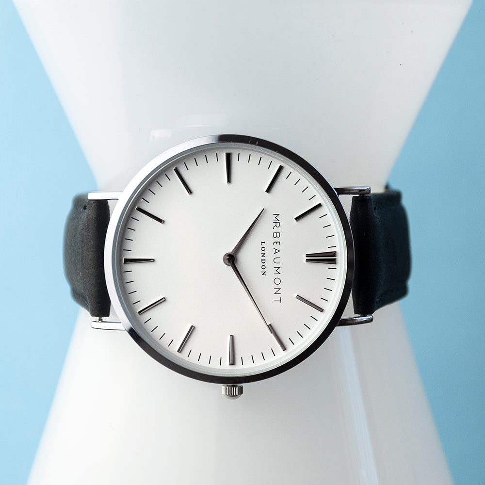 Mr Beaumont Mens Personalised Leather Watch In Black - treat-republic