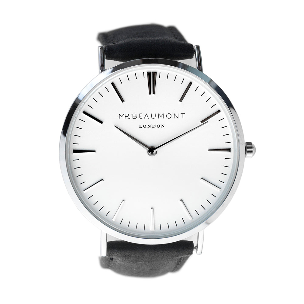 Mr Beaumont Mens Personalised Leather Watch In Black - treat-republic