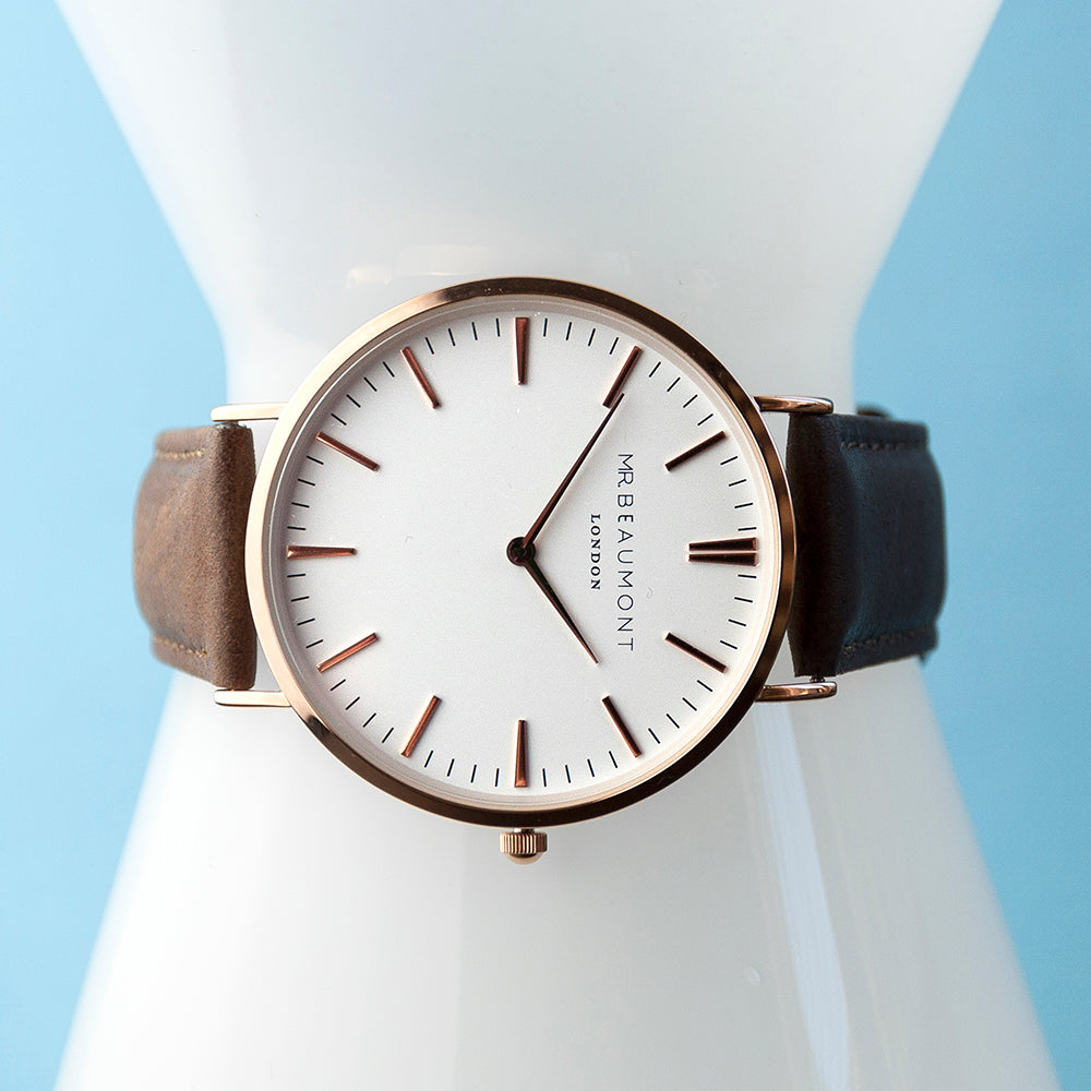 Mr Beaumont Mens Personalised Leather Watch In Brown - treat-republic