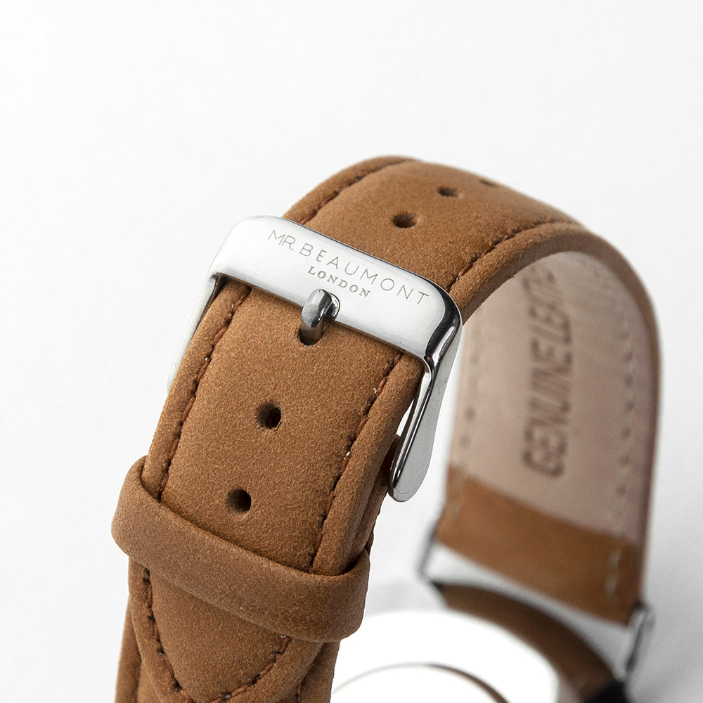 Mr Beaumont Mens Personalised Leather Watch In Camel - treat-republic