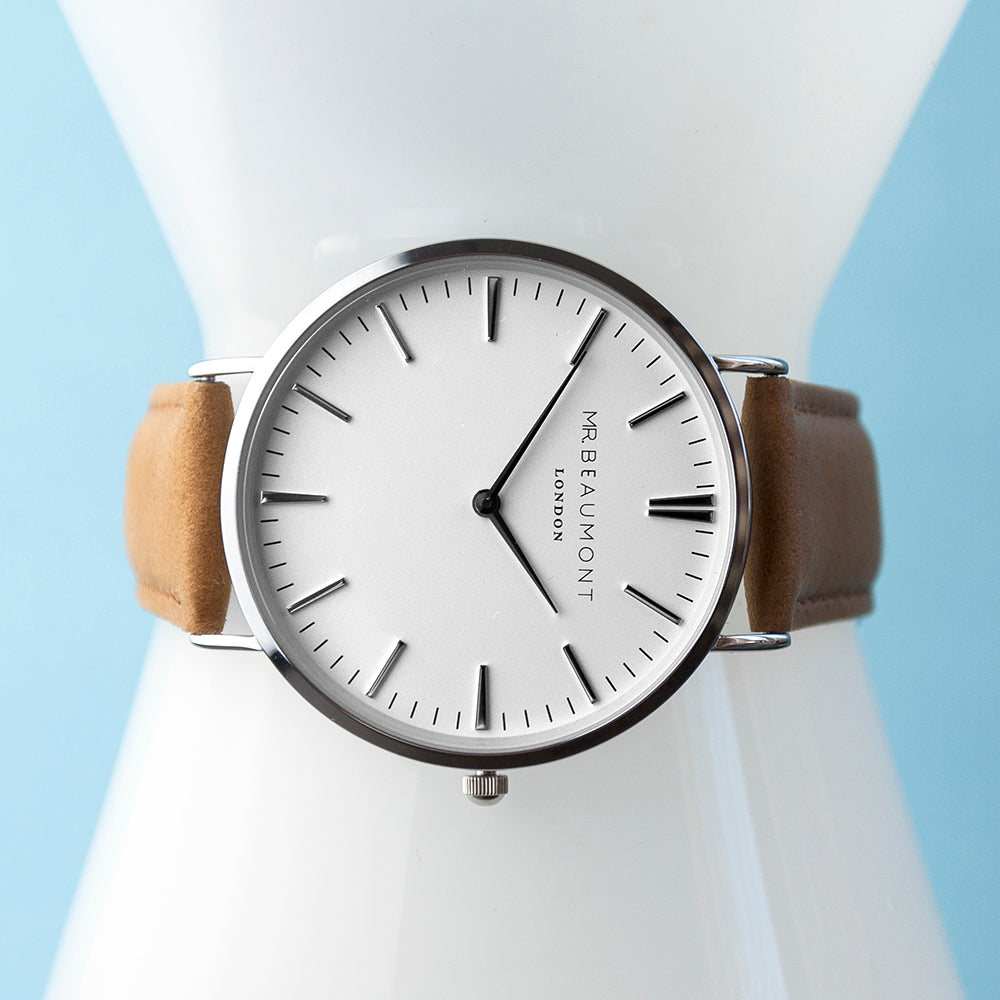 Mr Beaumont Mens Personalised Leather Watch In Camel - treat-republic