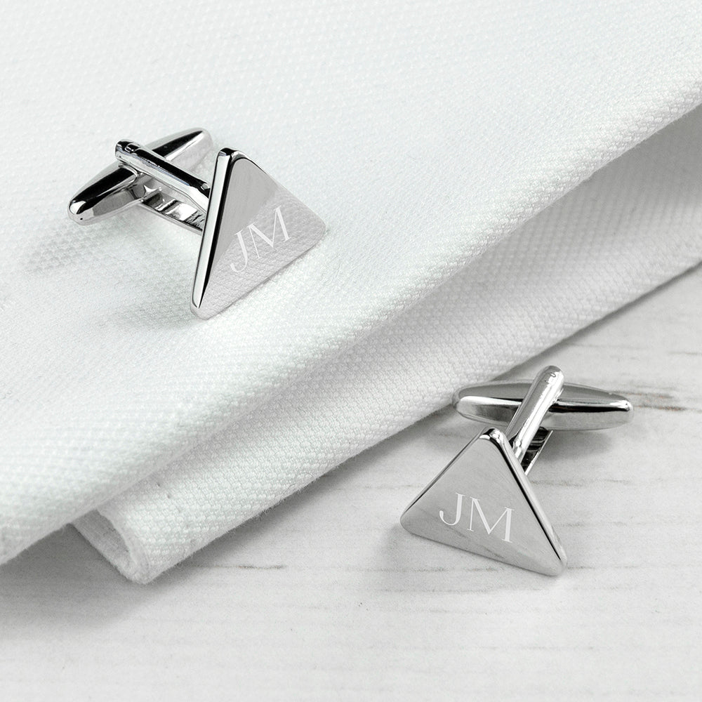 Personalised Rhodium Plated Triangle Cufflinks - treat-republic