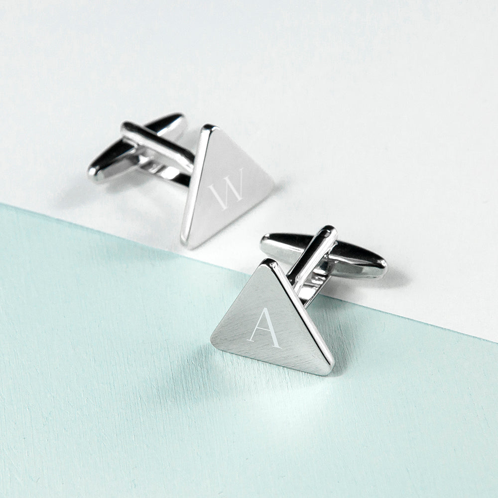 Personalised Rhodium Plated Triangle Cufflinks - treat-republic