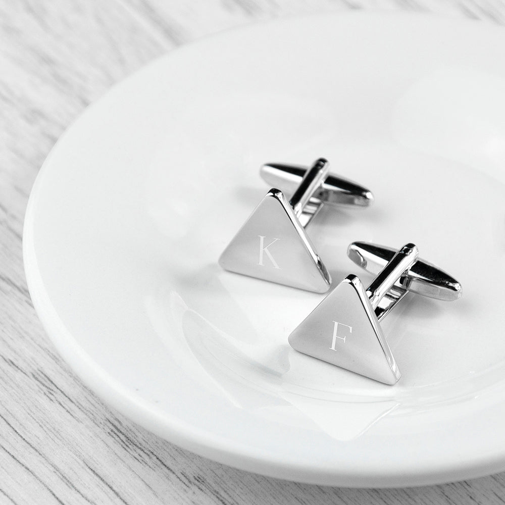 Personalised Rhodium Plated Triangle Cufflinks - treat-republic