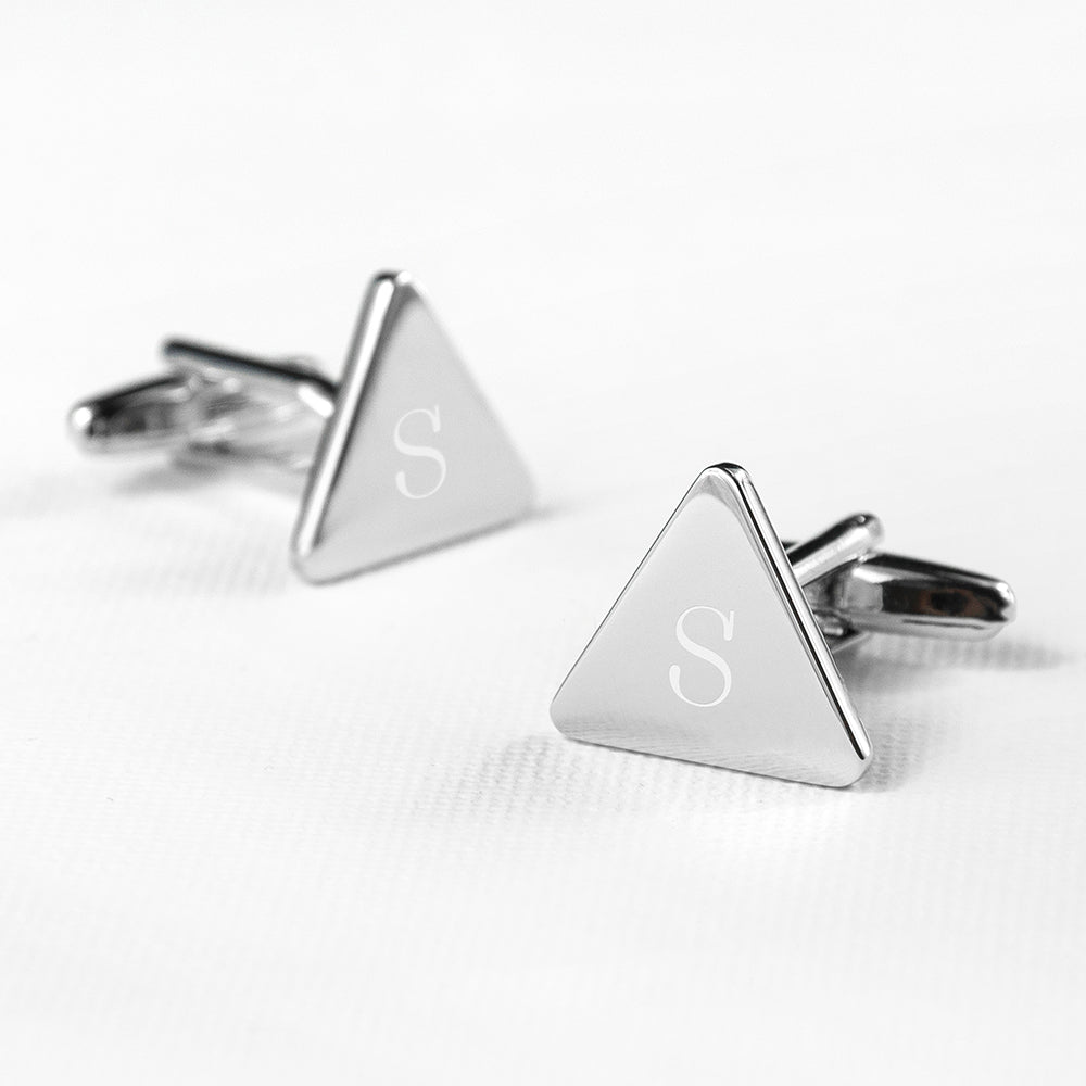 Personalised Rhodium Plated Triangle Cufflinks - treat-republic