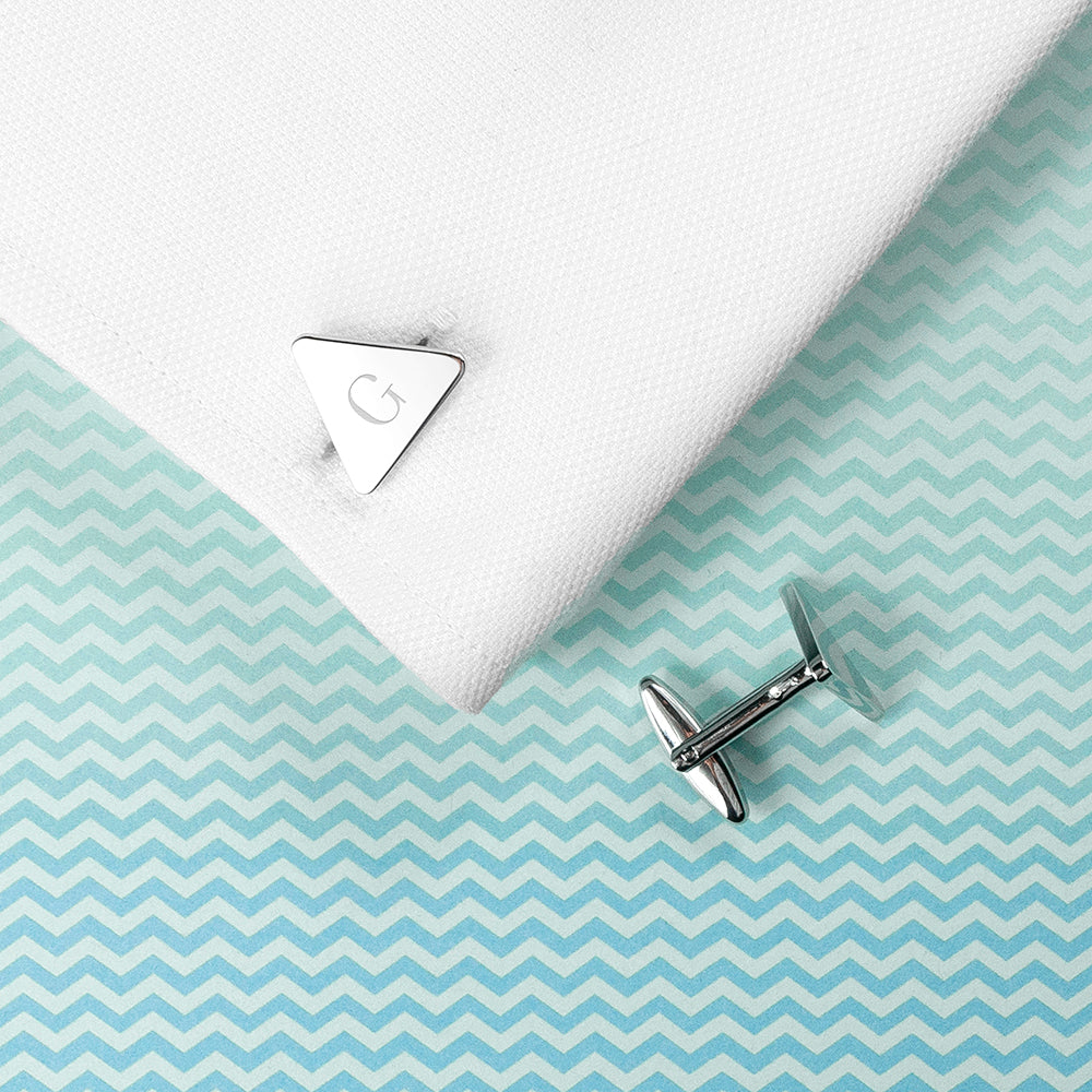Personalised Rhodium Plated Triangle Cufflinks - treat-republic