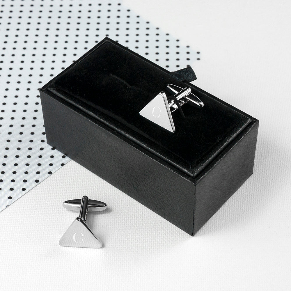 Personalised Rhodium Plated Triangle Cufflinks - treat-republic