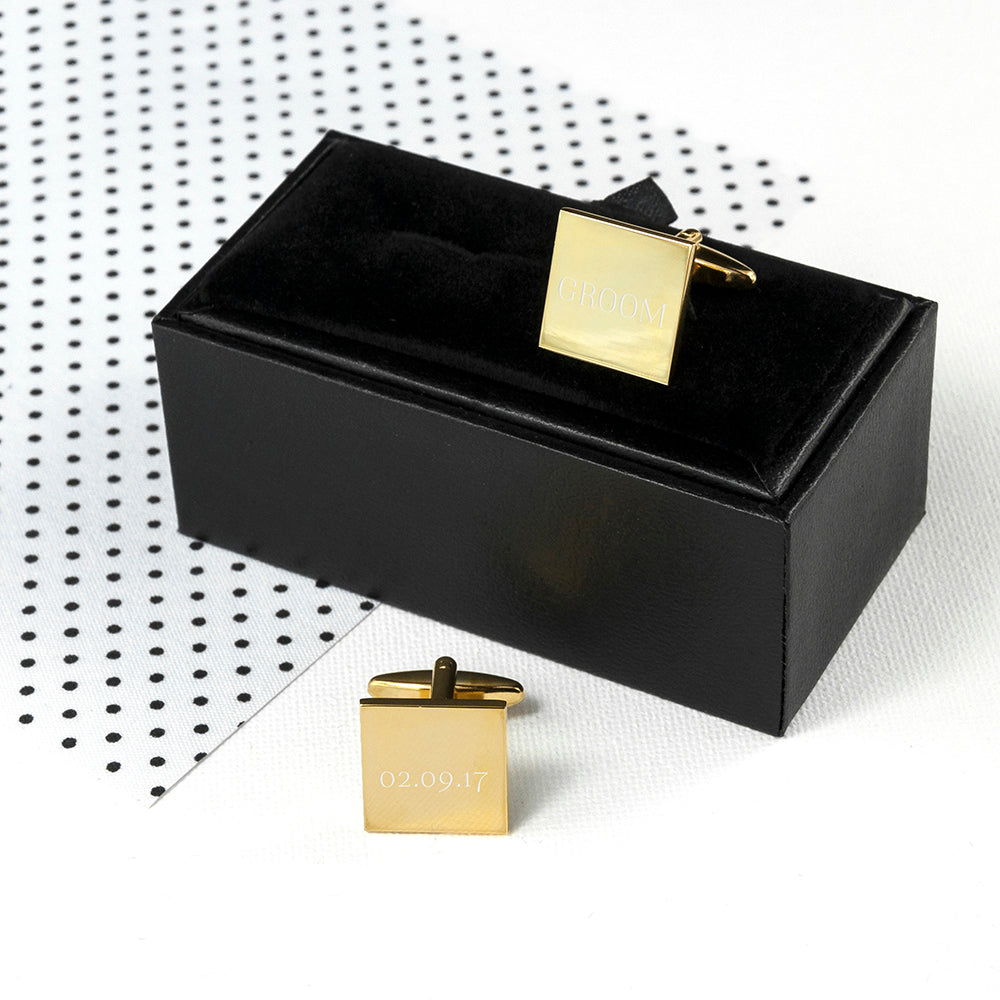 Personalised Square Gold Plated Cufflinks - treat-republic