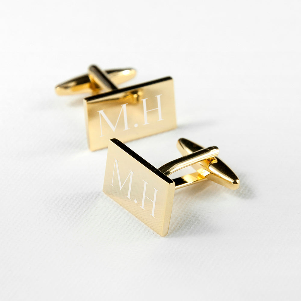 Personalised Rectangle Gold Plated Cufflinks - treat-republic