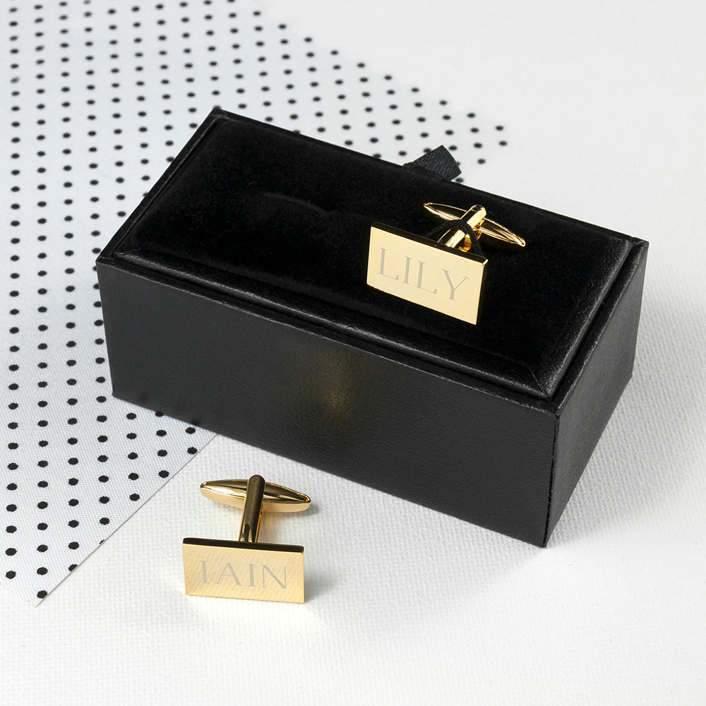 Personalised Rectangle Gold Plated Cufflinks - treat-republic