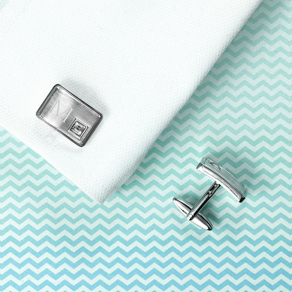 Personalised Brushed Silver Cufflinks With Crystal - treat-republic