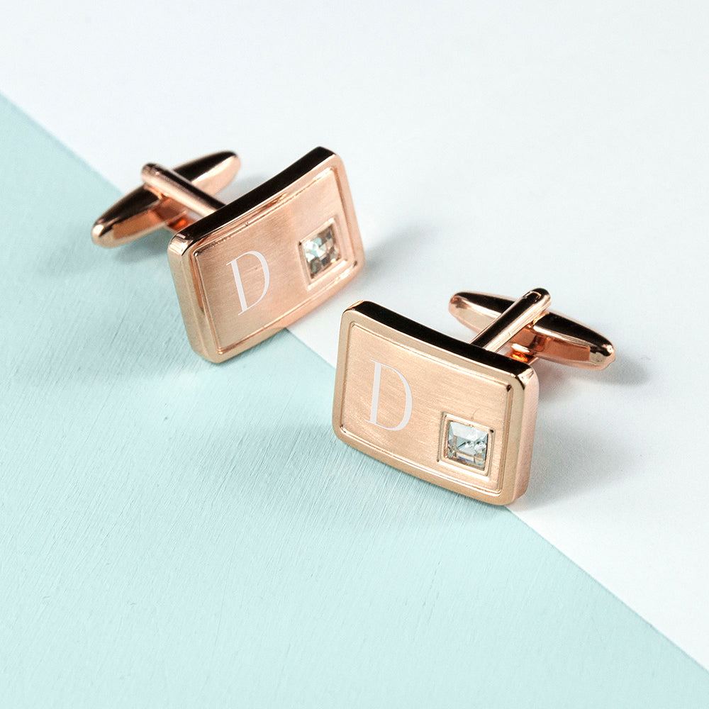 Personalised Rose Gold Plated Cufflinks With Crystal - treat-republic