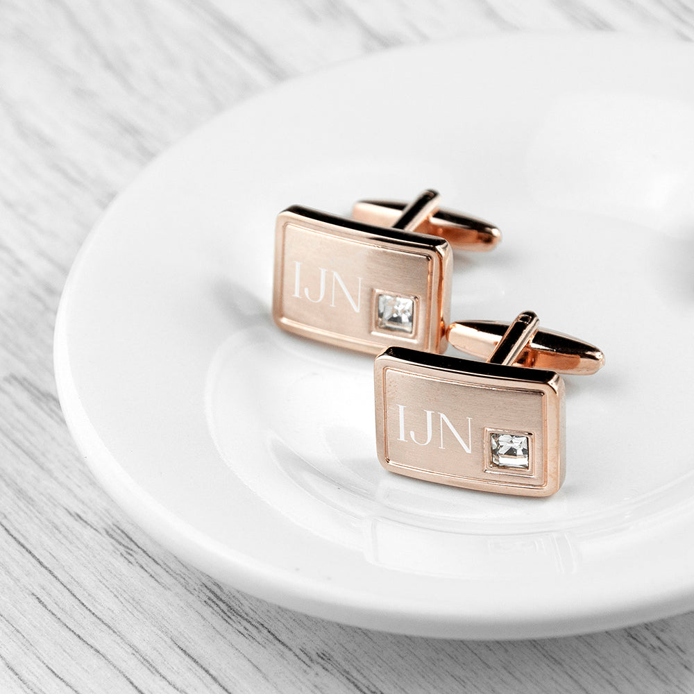 Personalised Rose Gold Plated Cufflinks With Crystal - treat-republic