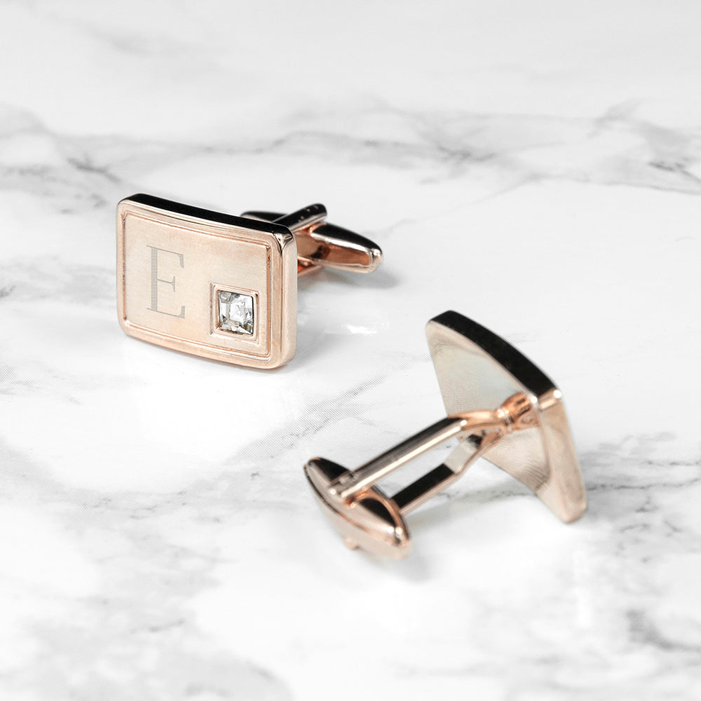 Personalised Rose Gold Plated Cufflinks With Crystal - treat-republic