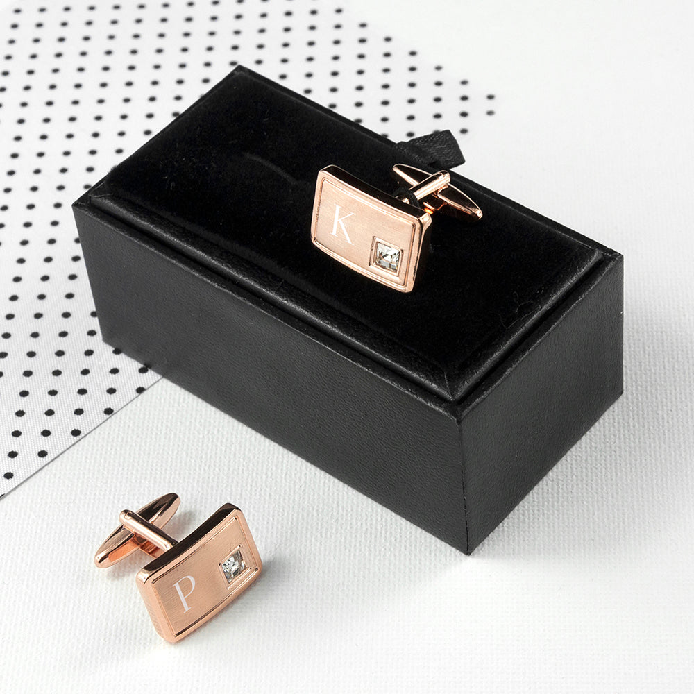Personalised Rose Gold Plated Cufflinks With Crystal - treat-republic