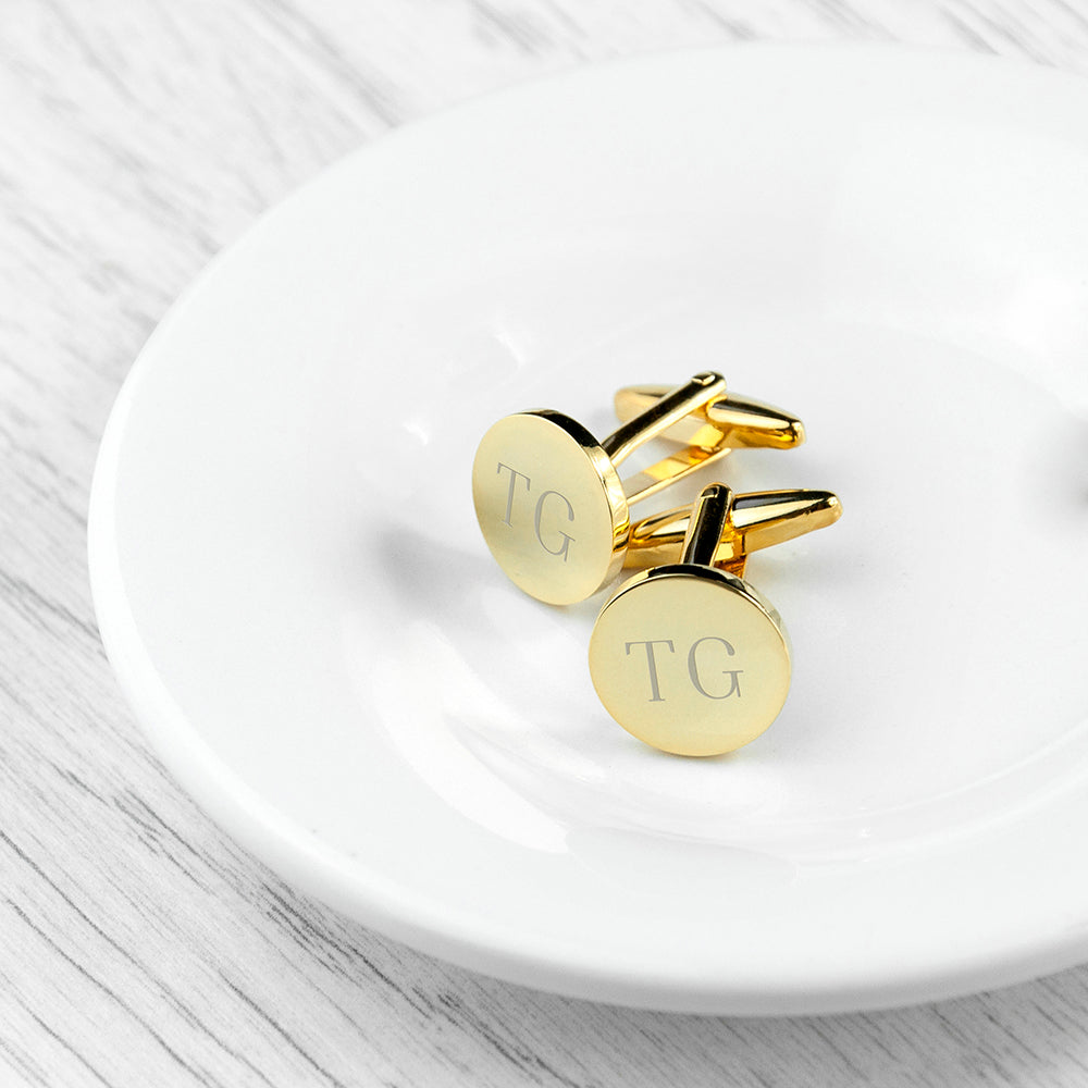 Personalised Round Gold Plated Cufflinks - treat-republic