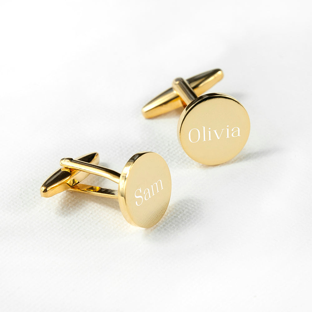 Personalised Round Gold Plated Cufflinks - treat-republic
