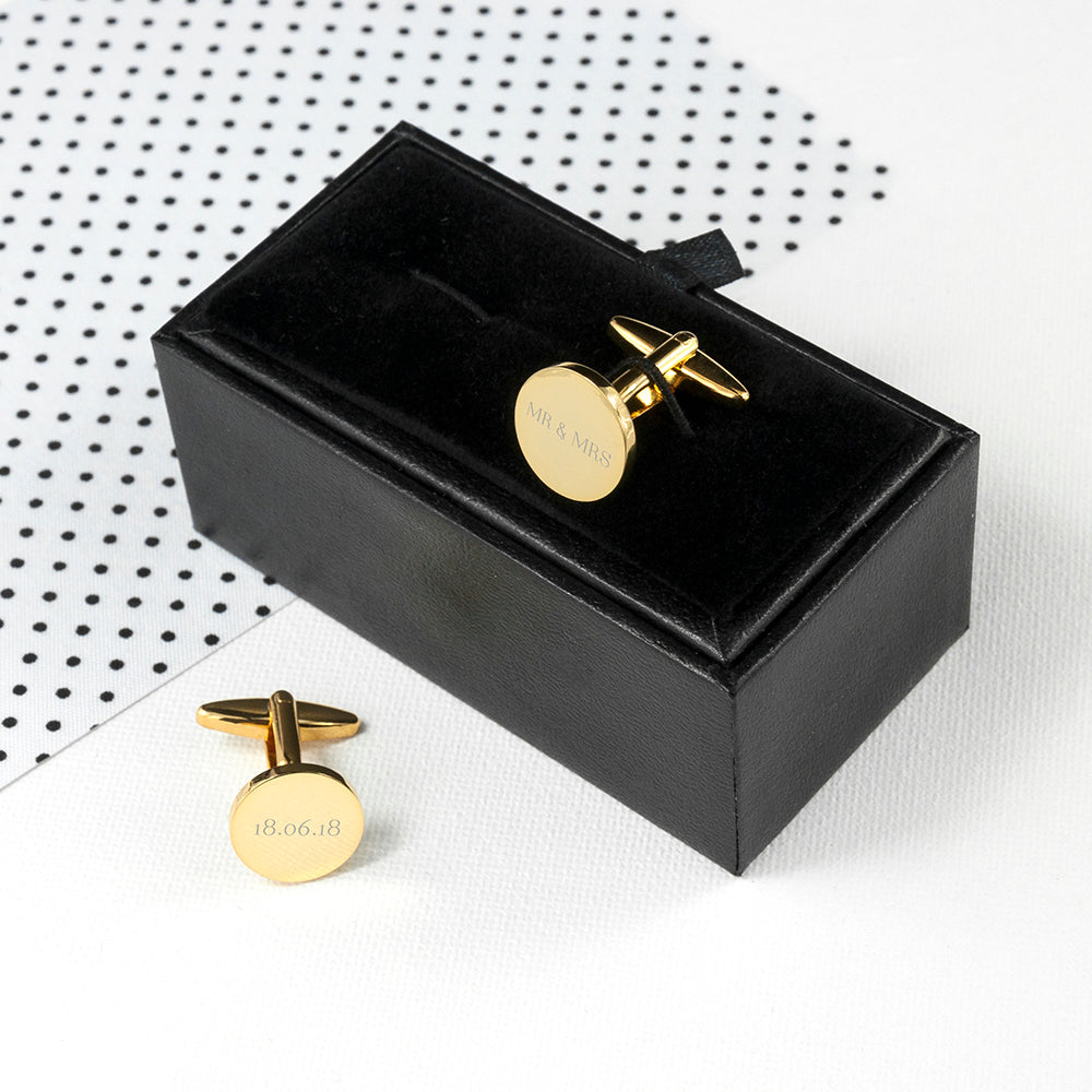 Personalised Round Gold Plated Cufflinks - treat-republic