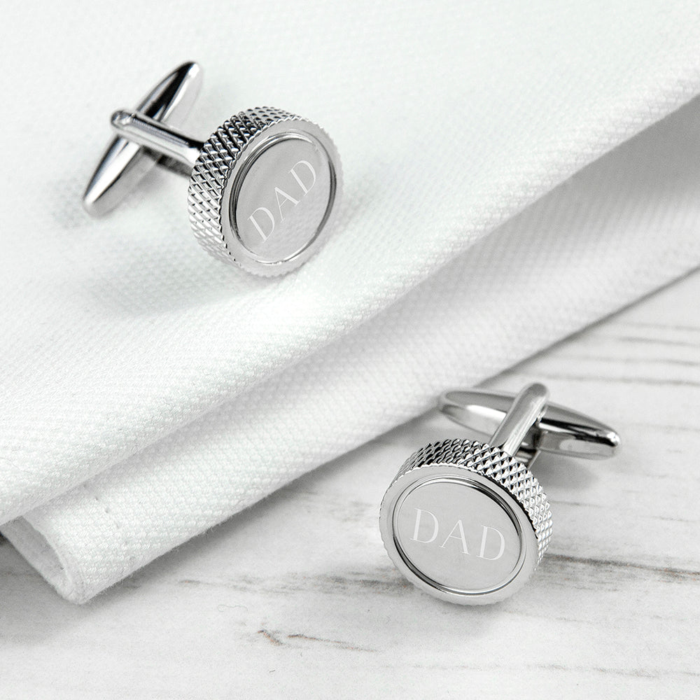 Personalised Round Rhodium Plated Cufflinks - treat-republic
