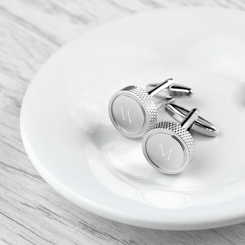 Personalised Round Rhodium Plated Cufflinks - treat-republic