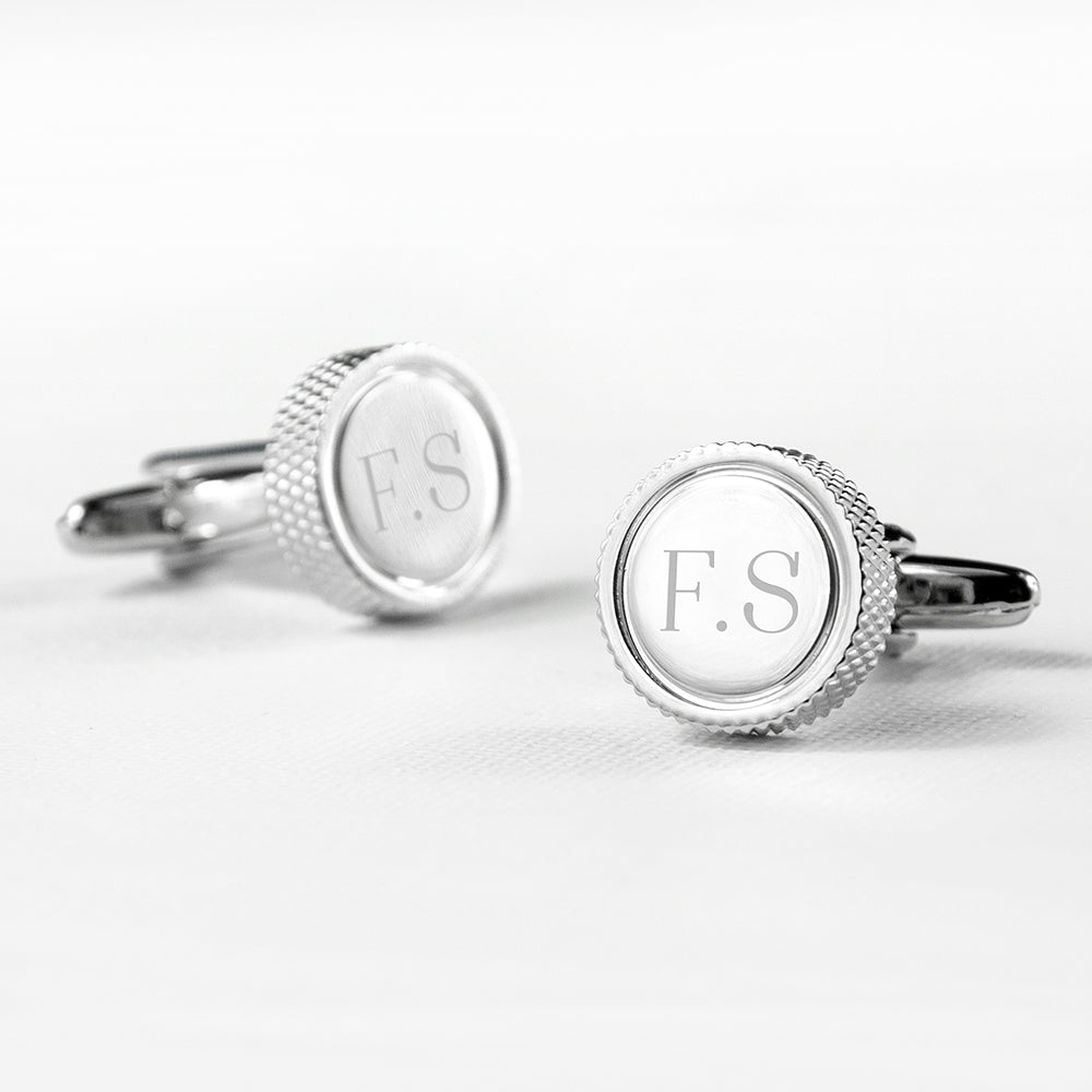 Personalised Round Rhodium Plated Cufflinks - treat-republic