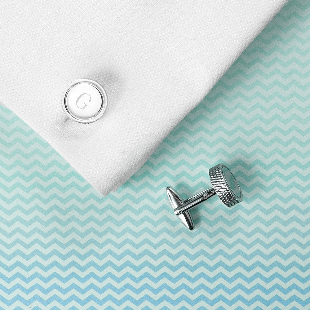 Personalised Round Rhodium Plated Cufflinks - treat-republic