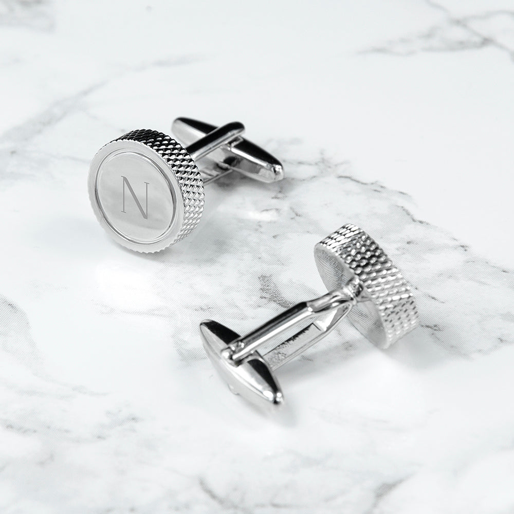 Personalised Round Rhodium Plated Cufflinks - treat-republic