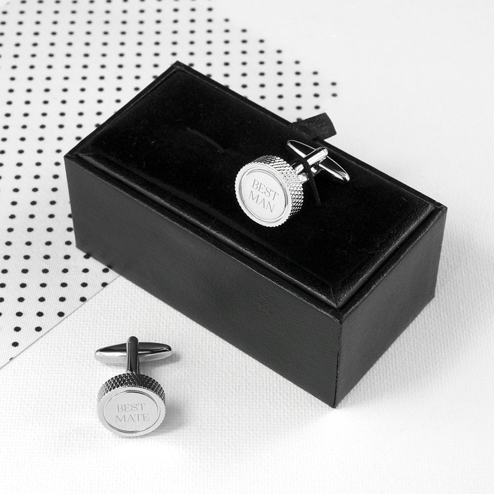 Personalised Round Rhodium Plated Cufflinks - treat-republic