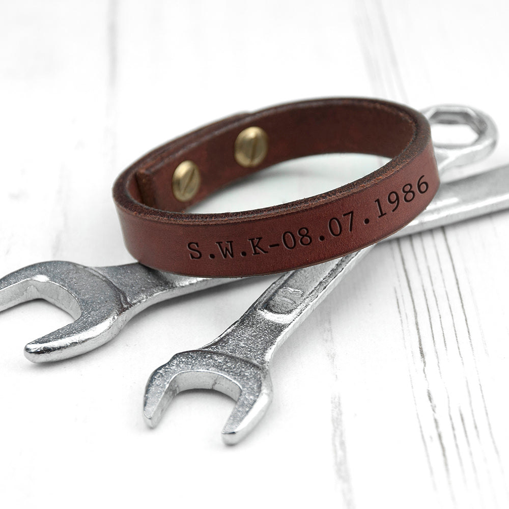 Personalised Men's Brown Leather Bracelet - treat-republic