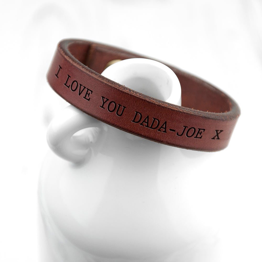 Personalised Men's Brown Leather Bracelet - treat-republic
