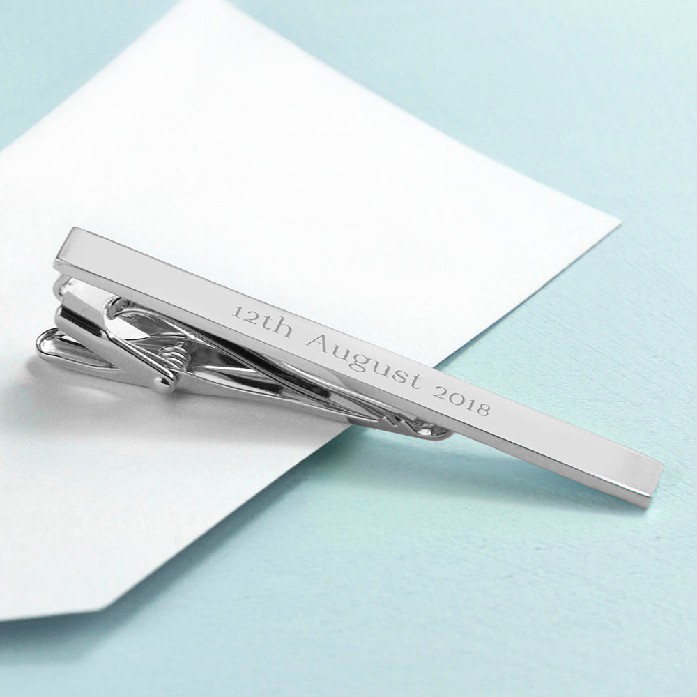 Personalised Rhodium Plated Tie Clip - treat-republic