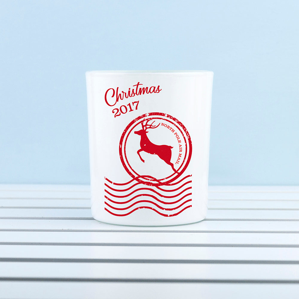 Personalised North Pole Stamped Glass Tealight Holder - treat-republic