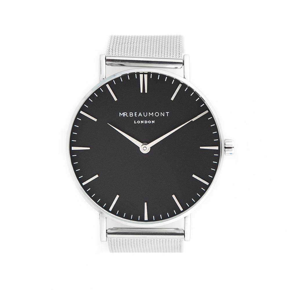 Mr Beaumont Personalised Men's Metallic Silver Watch With Black Face - treat-republic