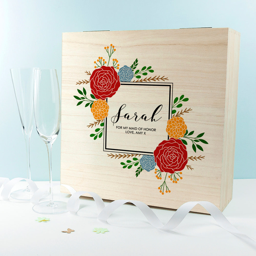 Personalised Vibrant Flower Frame Bridesmaid Box - treat-republic