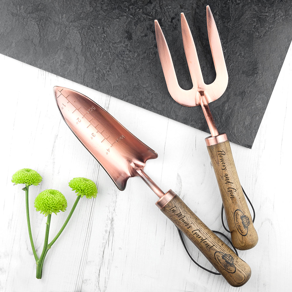 Personalised Luxe Copper Trowel and Fork Set - treat-republic