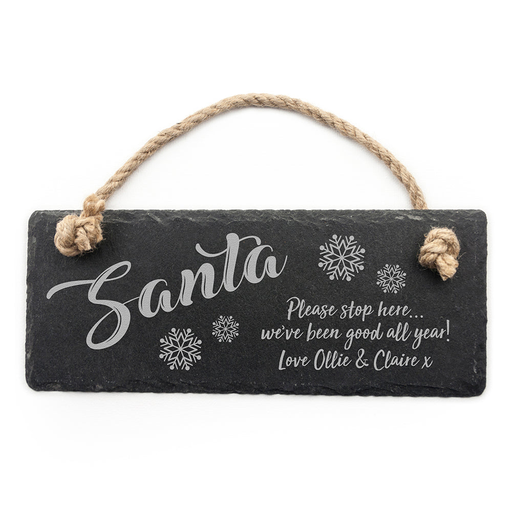 Personalised Santa Please Stop Here Slate Hanging Sign - treat-republic
