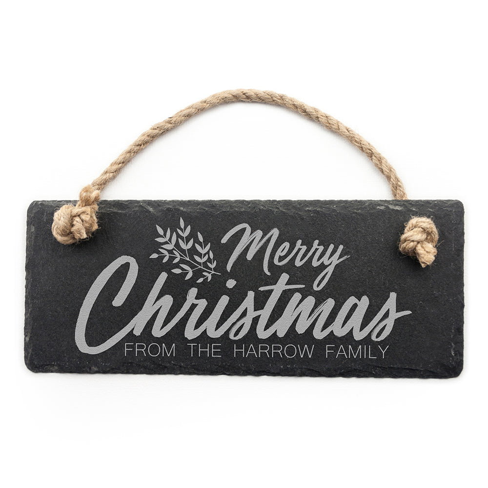 Personalised Merry Christmas Slate Hanging Sign - treat-republic