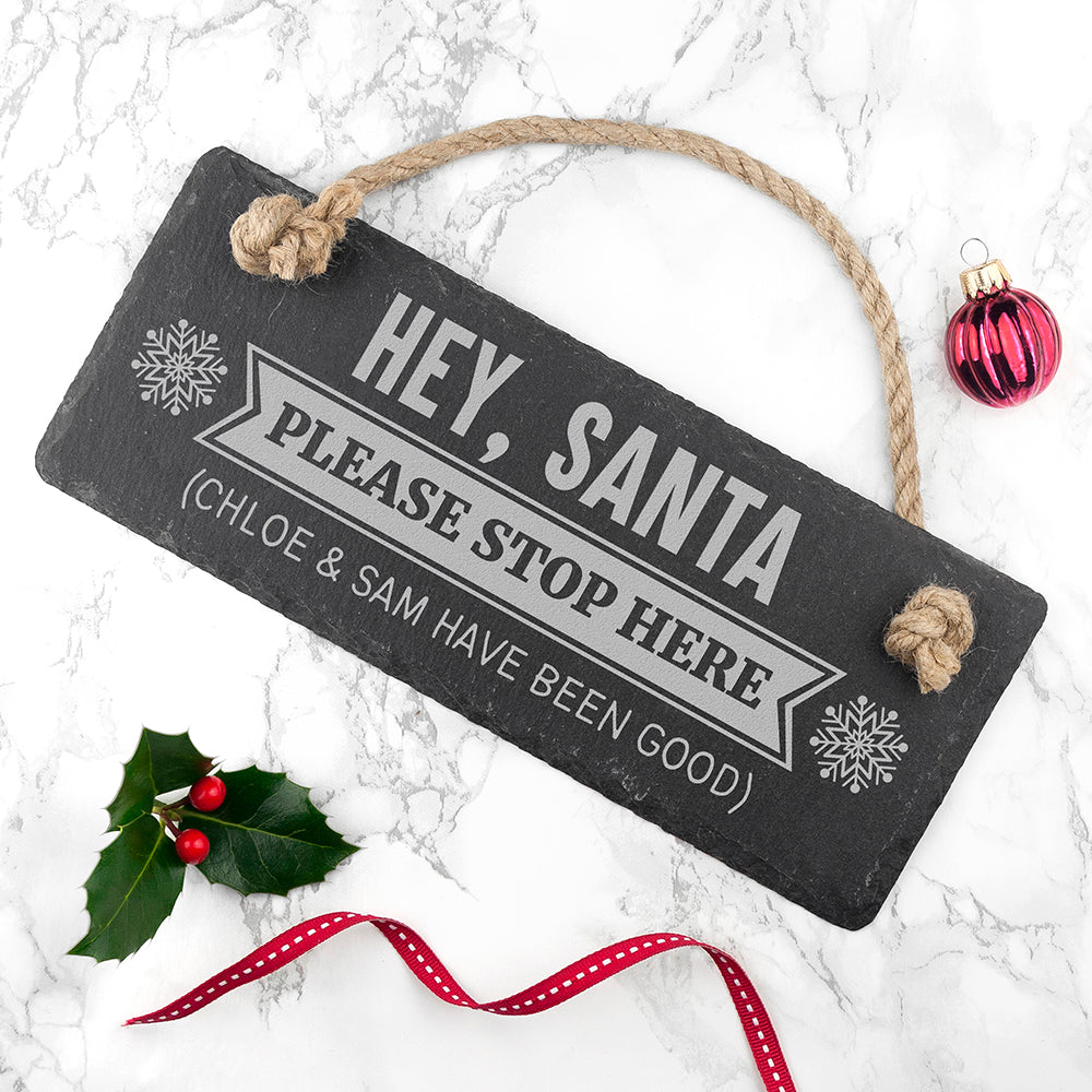 Personalised Hey Santa! Slate Hanging Sign - treat-republic